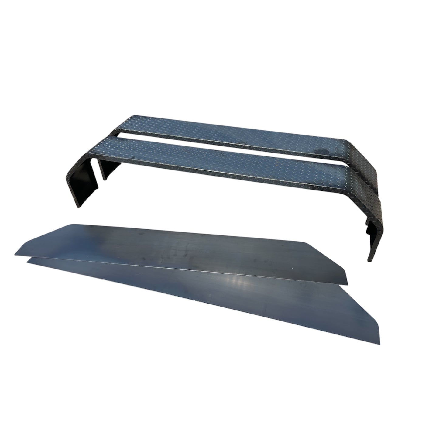 72" x 10" x 17" Tandem Axle Diamond Plate Trailer Fenders – Heavy Duty Steel, With Backing Plates