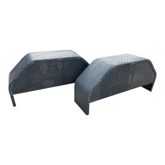 36”x10”x17” Single Axle Diamond Plate Trailer Fenders – Heavy Duty Steel, With Backing Plates