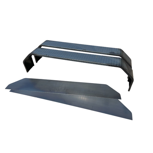 72" x 10" x 17" Tandem Axle Diamond Plate Trailer Fenders – Heavy Duty Steel, With Backing Plates